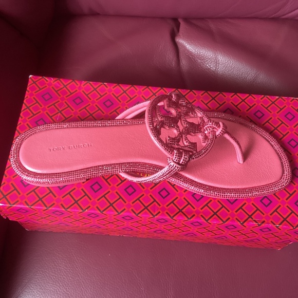 NIB Tory Burch soft pave miller Knotted sandal PINK LOVE brand new - Picture 4 of 7
